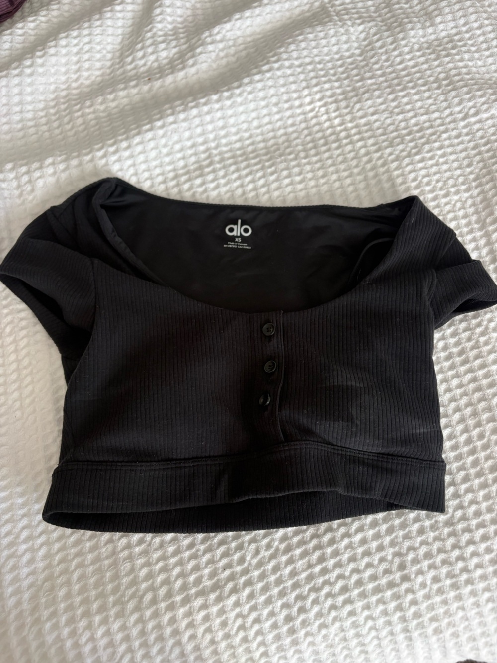 ALO Yoga Black Ribbed Crop Top with Button Front